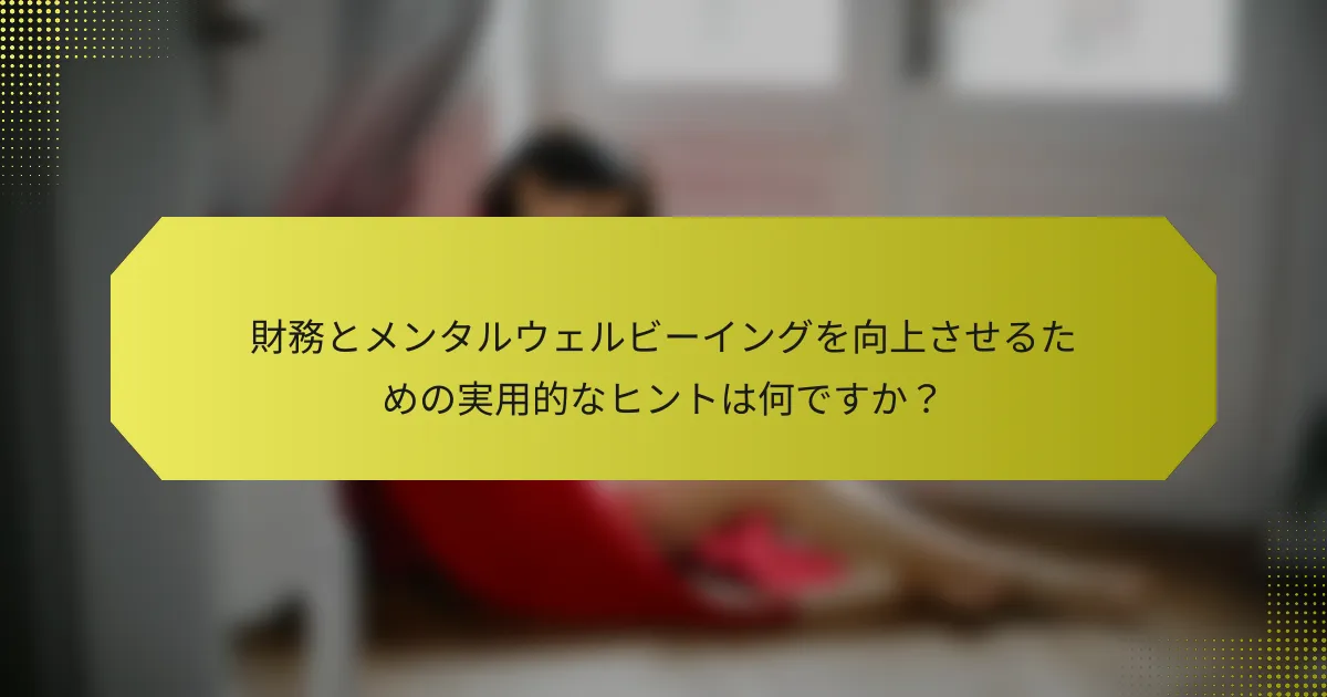 財務とメンタルウェルビーイングを向上させるための実用的なヒントは何ですか？